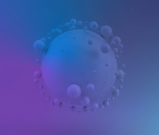 Abstract sphere floating on blue and purple gradient