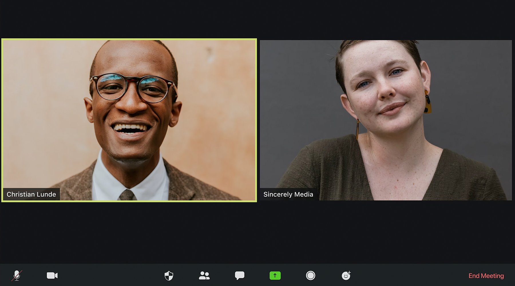 Screenshot of two speakers on a Zoom call
