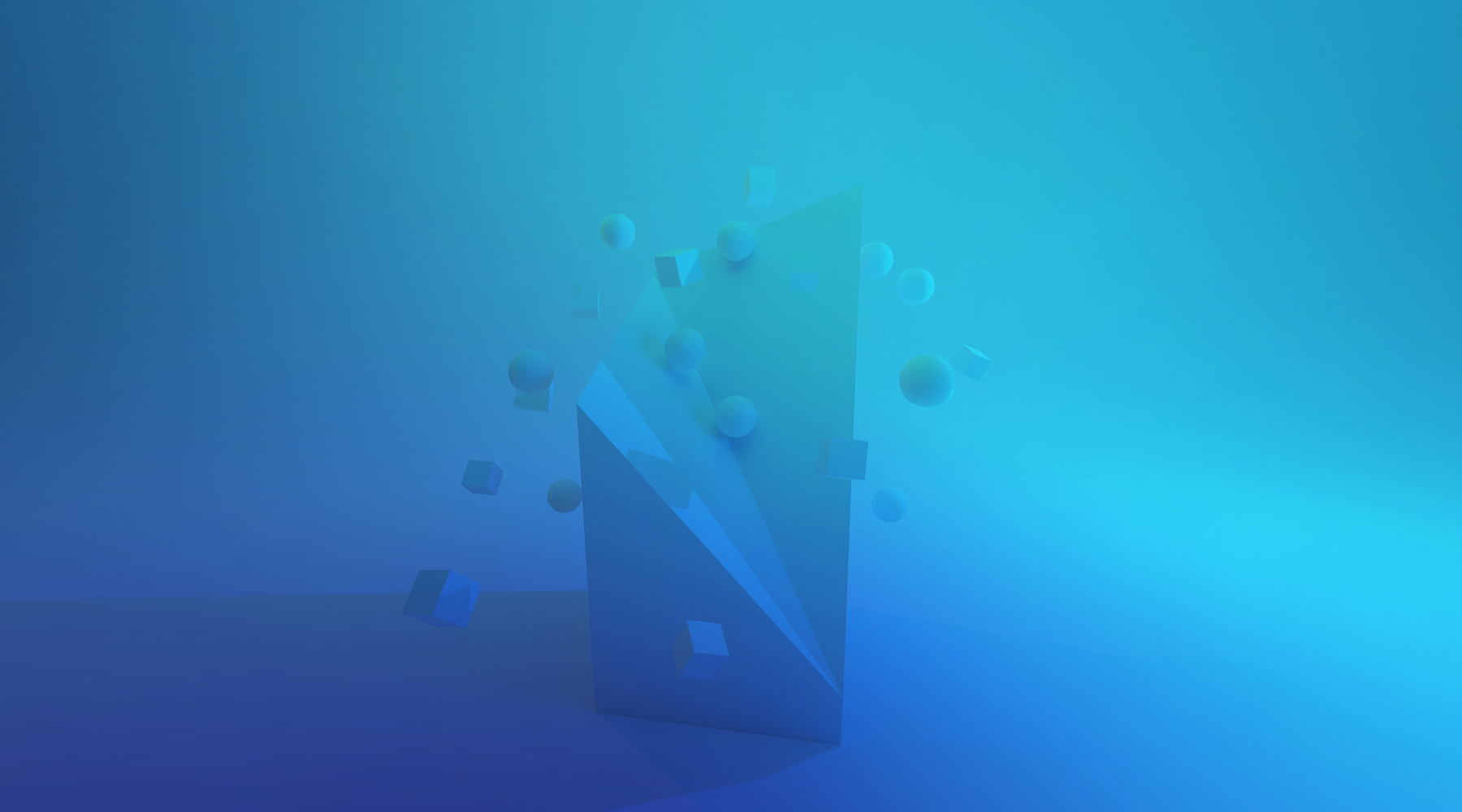 3d abstract cubes floating around on blue gradient 