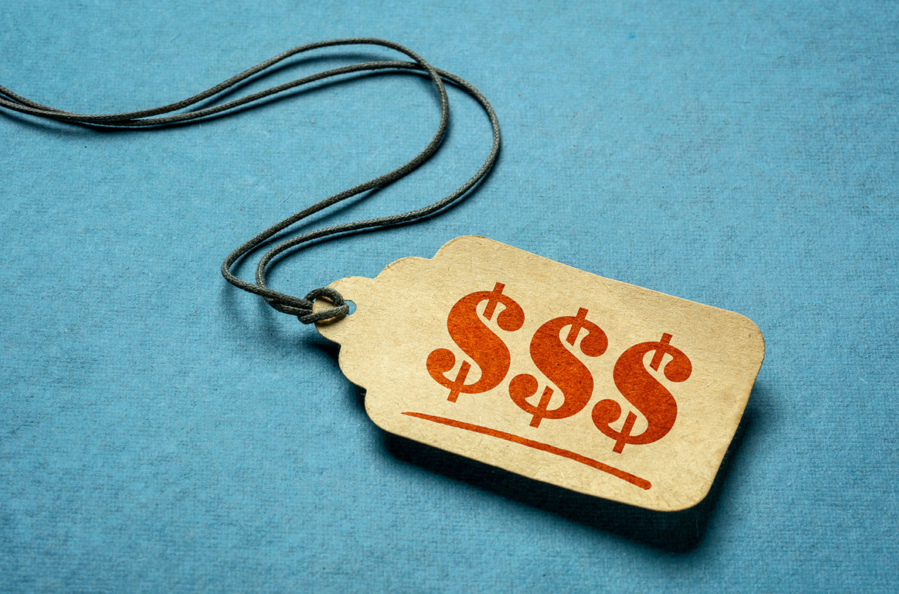 Price tag with three dollar signs