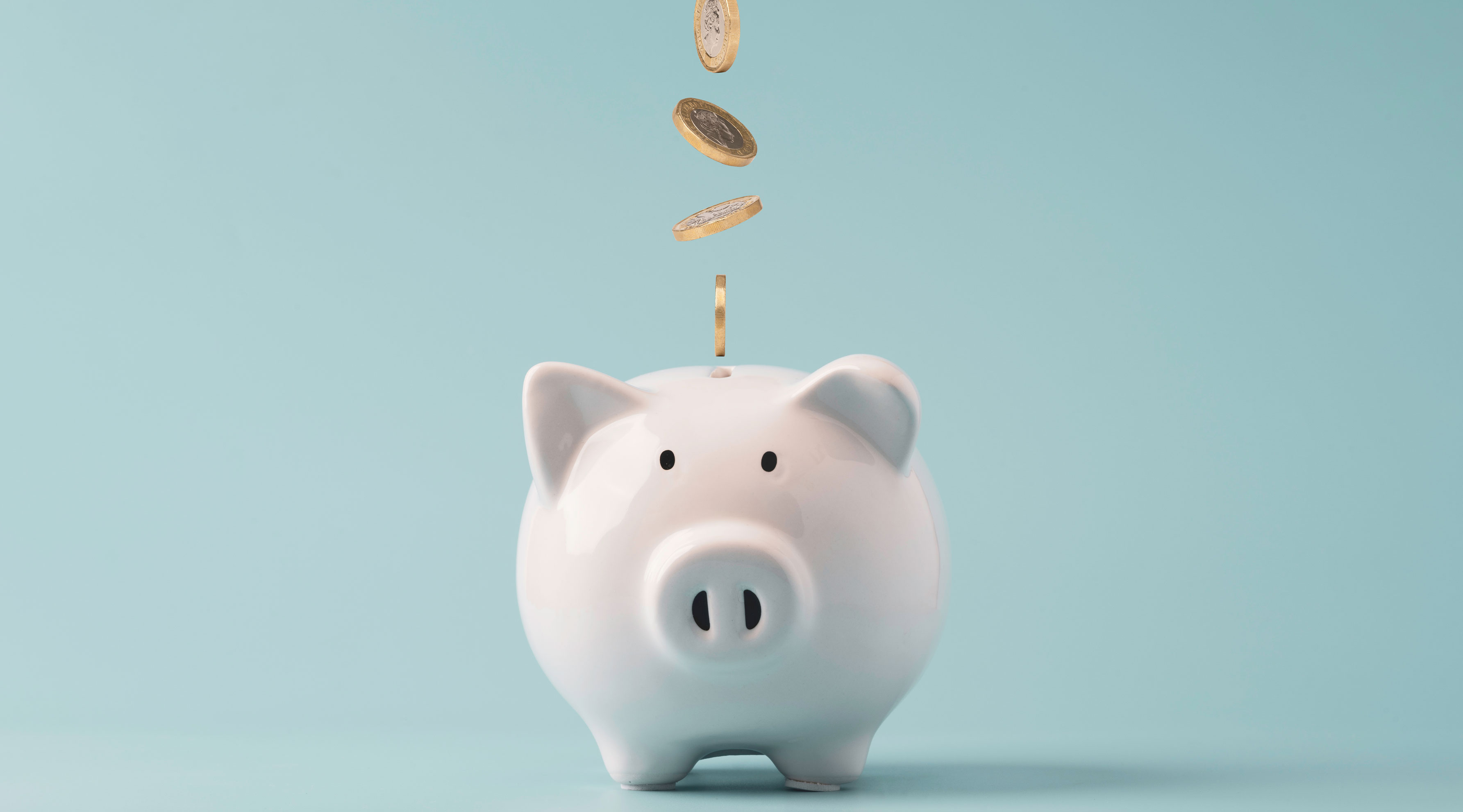 Piggy bank with money falling into it